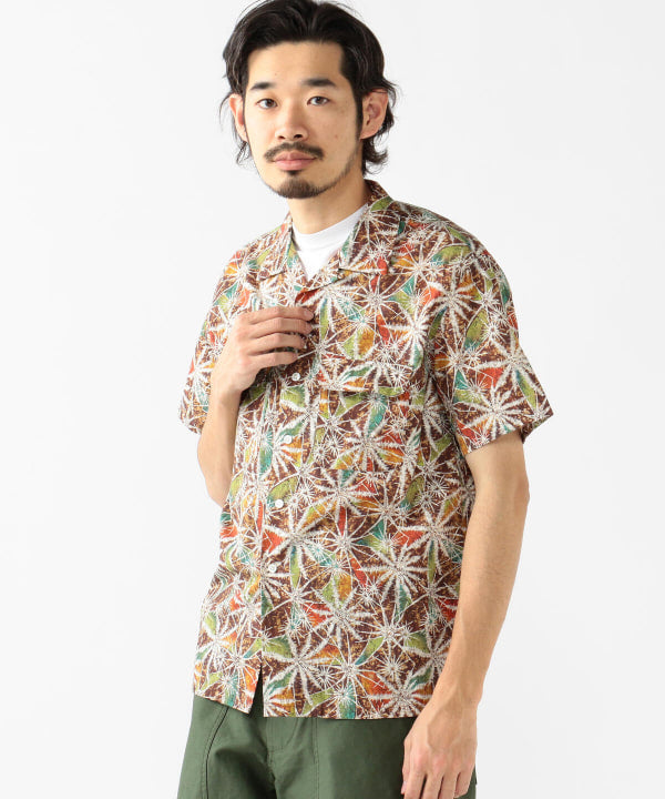 BEAMS PLUS Open Collar Short Sleeve “Kyoto Pattern” Print Water Crest Pattern