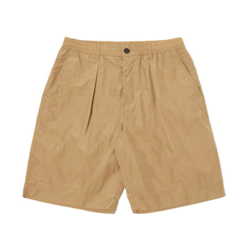 UNIVERSAL WORKS Pleated Track Short In Sand Recycled Nylon Tech