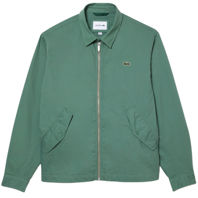 LACOSTE Short Zippered Organic Cotton Gabardine Jacket In Green