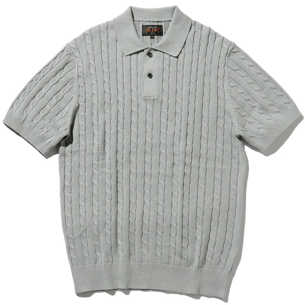 BEAMS PLUS Knit Polo Cable Ice Blue
