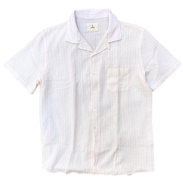 LA PAZ Silveira Panama Shirt Spiced Seersucker Coral Safari Stripes