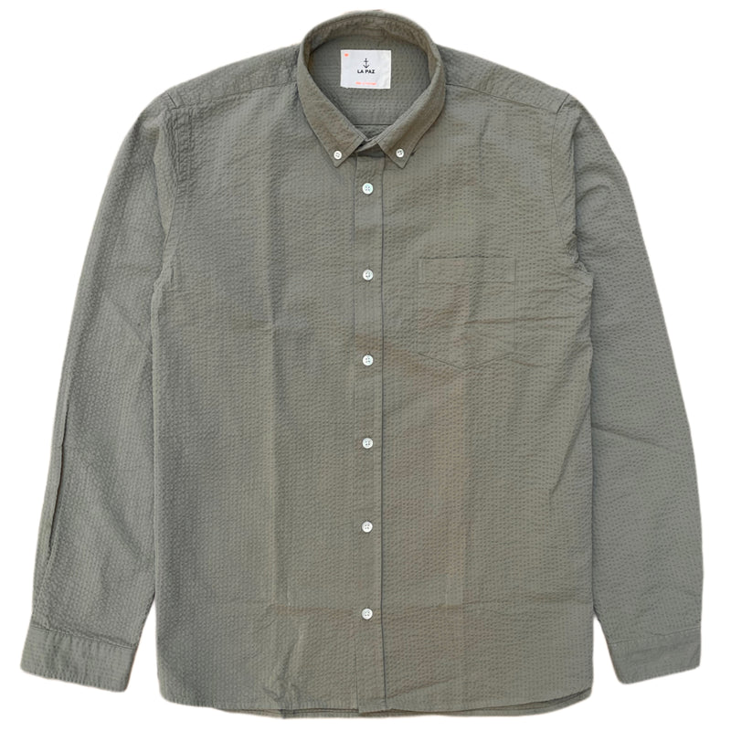 LA PAZ Branco Button Down Seerksucker Shirt Safari Khaki