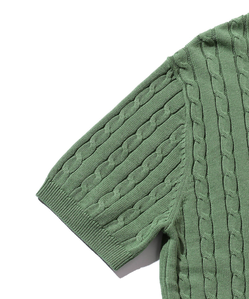 BEAMS PLUS Knit Polo Cable Green