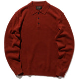 BEAMS PLUS Knit Polo Stripe 12G Sweater Burgundy