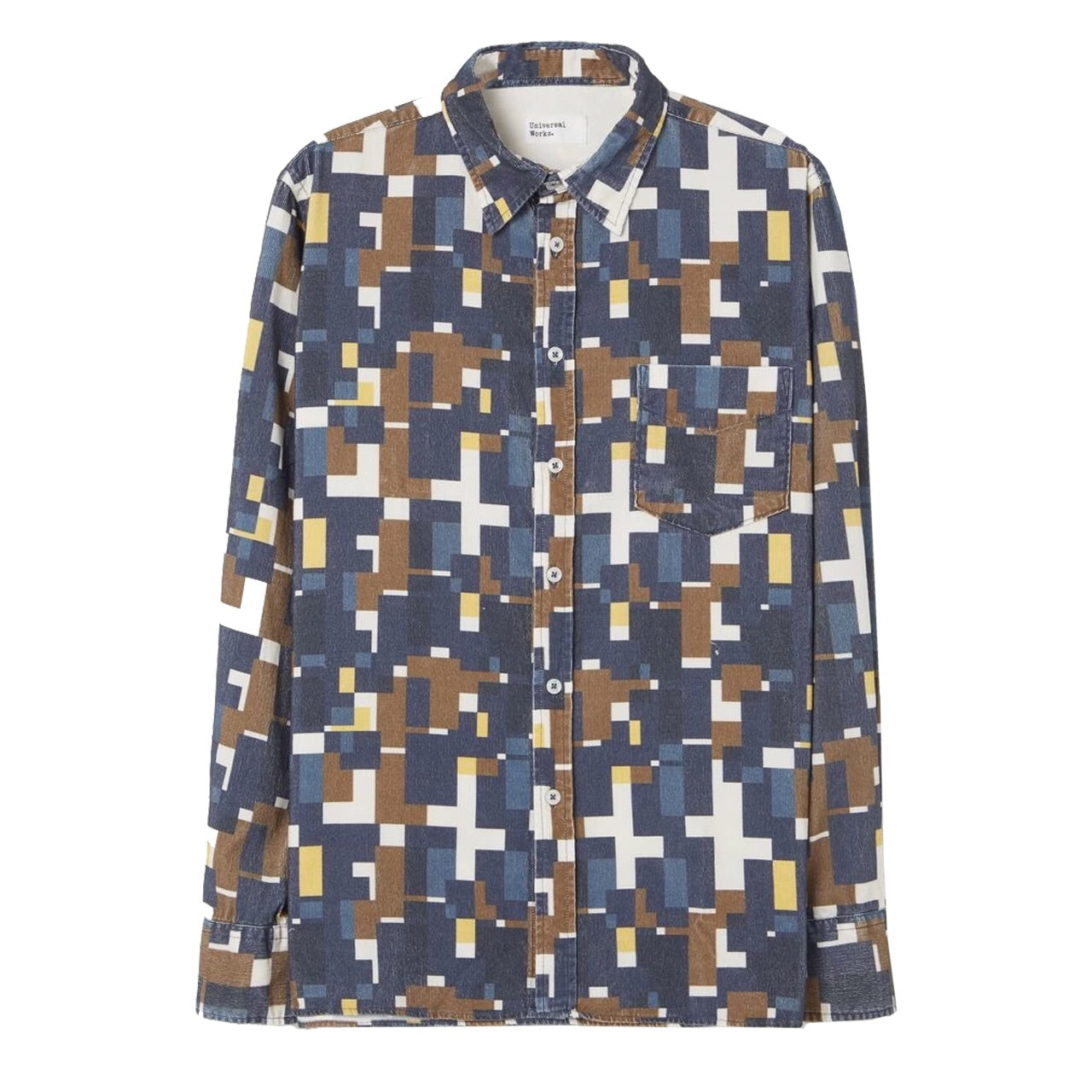 Camicia standard UNIVERSAL WORKS in cordoncino stampato quadrato blu scuro