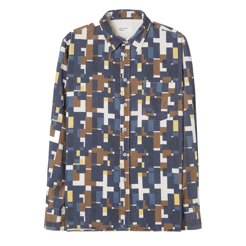 UNIVERSAL WORKS Standard Shirt In Navy Square Printed Cord