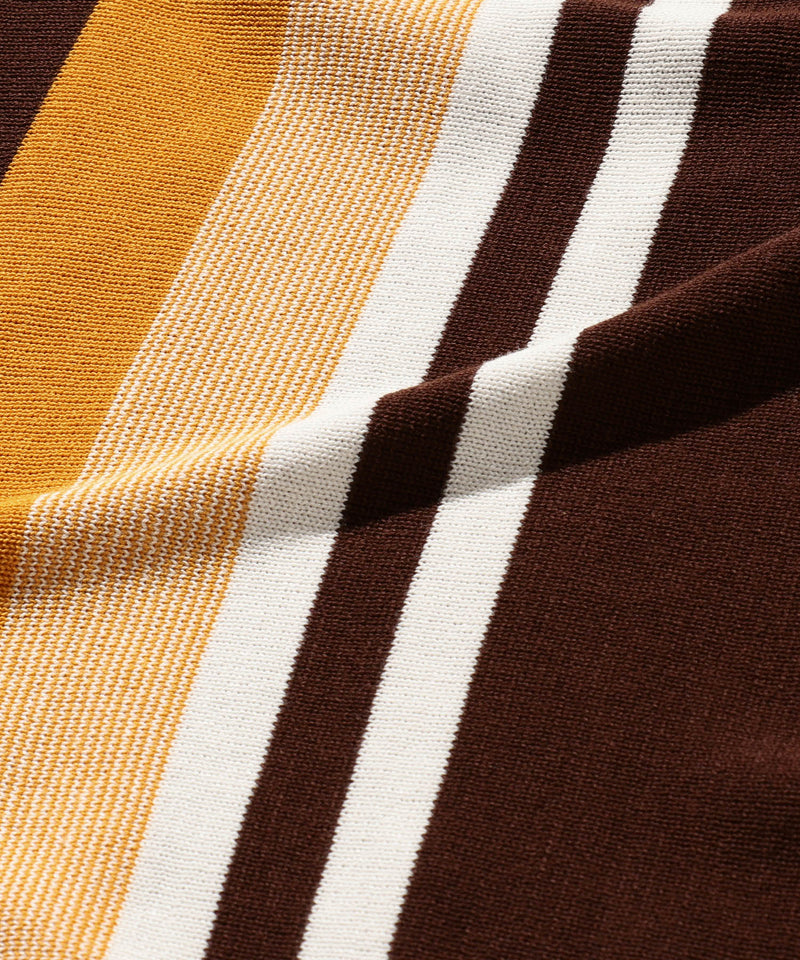 BEAMS PLUS Knit Polo Stripe 12G Brown