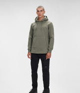 C.P. COMPANY Brushed Cotton Fleece Hoodie in Stone Grey