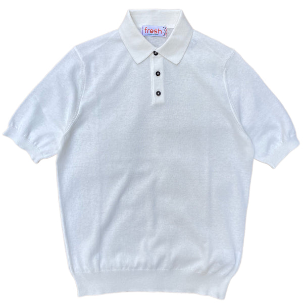 FRESH Extra Fine Crepe Cotton Knitted Polo In White