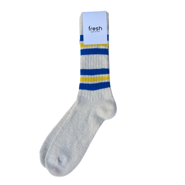 FRESH College Mid-Calf Lenght Socks in White Blue Yellow