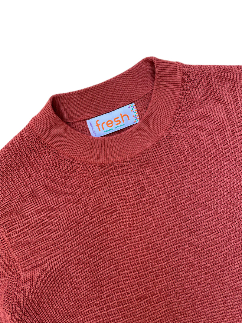 FRESH Crepe Cotton Crewneck Sweater In Cayenne Red