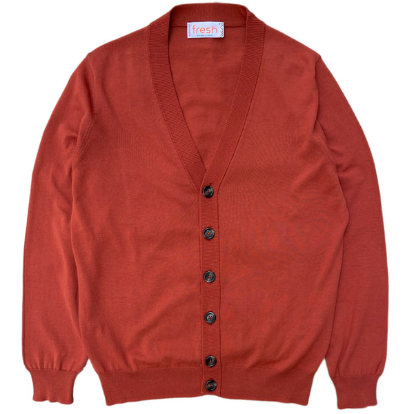 FRESH Extra Fine Cotton Cardigan Made In Italy Cayenne Red
