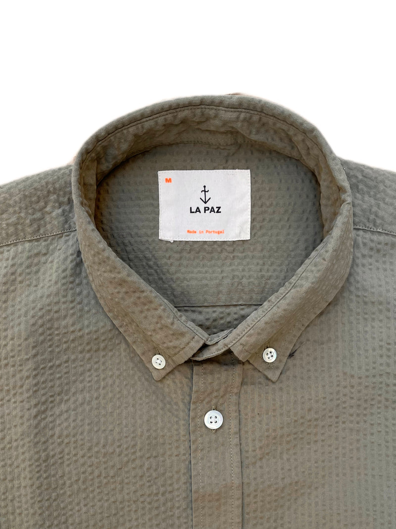 LA PAZ Branco Button Down Seerksucker Shirt Safari Khaki