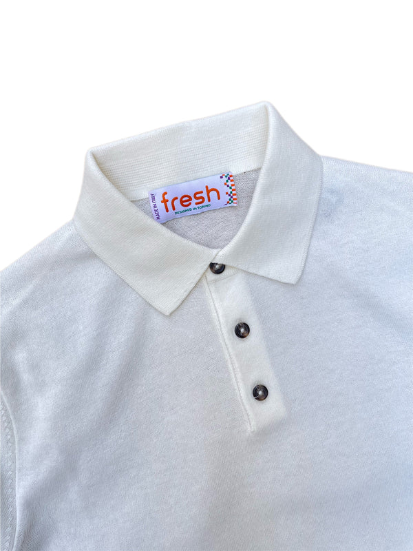 FRESH Extra Fine Crepe Cotton Knitted Polo In White