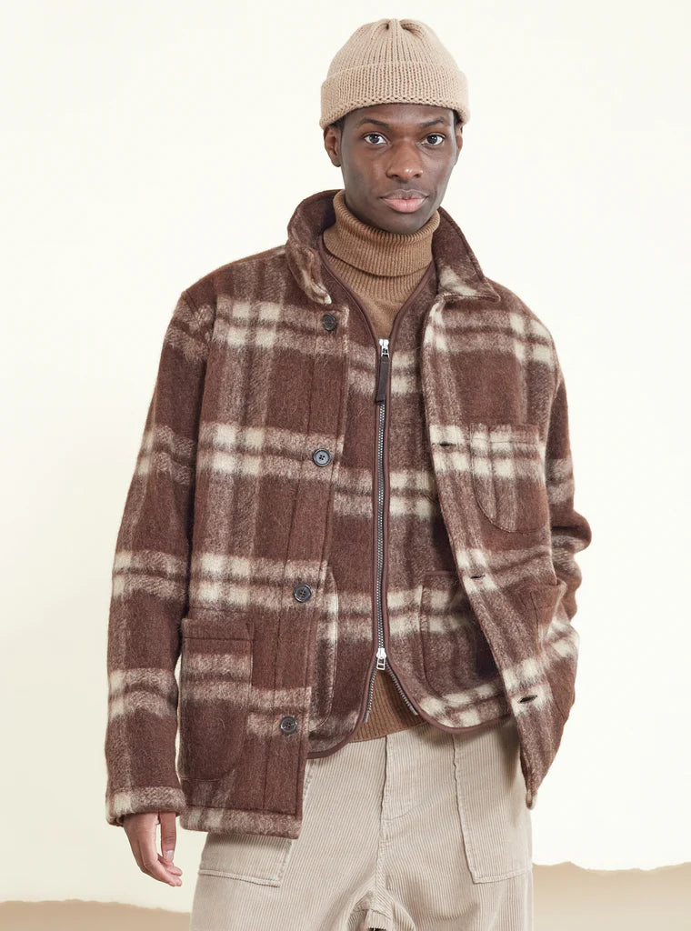 UNIVERSAL WORKS Field Jacket In Brown Soft Wool Fleece