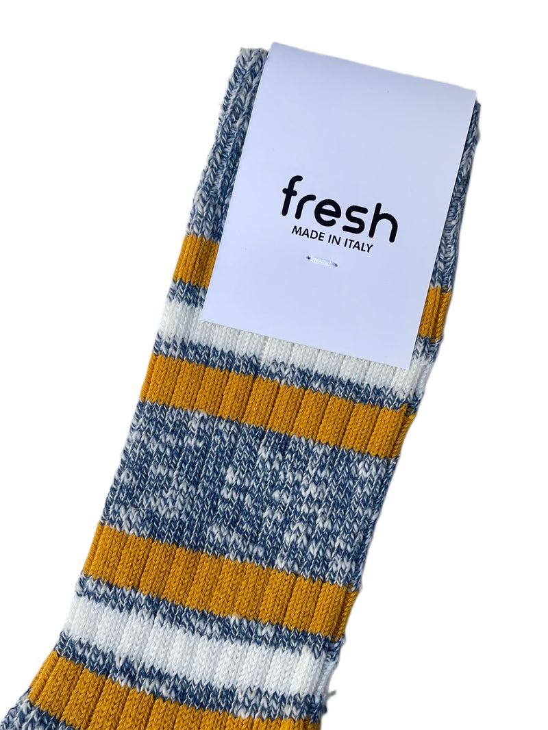 FRESH College Mid-Calf Lenght Socks in Denim White Yellow