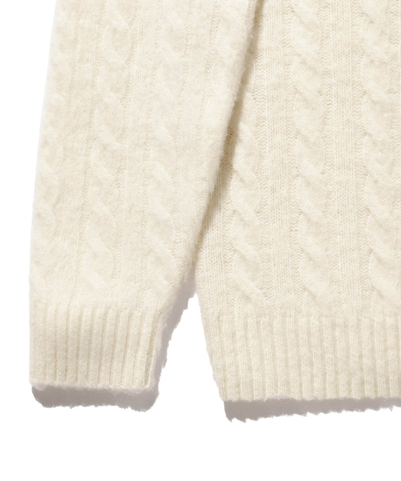 BEAMS PLUS Crew Cable Shaggy 5G Wool Off White