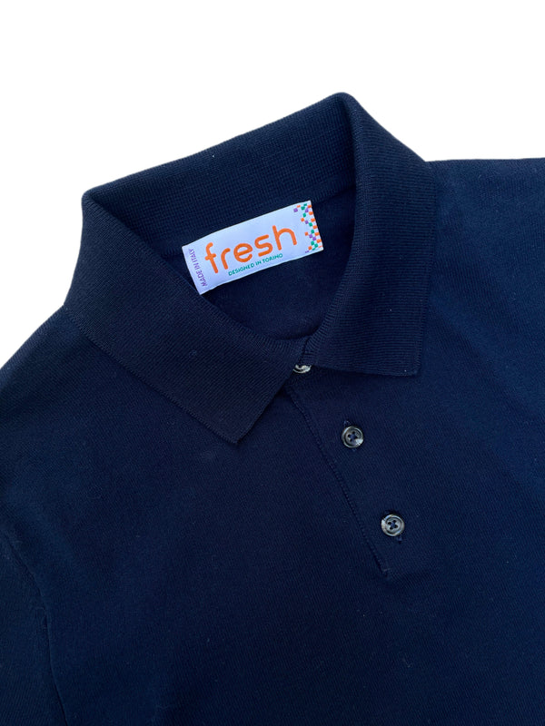 FRESH Extra Fine Crepe Cotton Knitted Polo In Navy